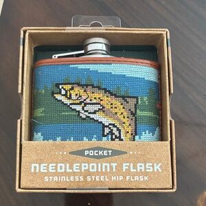 Needlepoint Fish Design Pocket Flask
